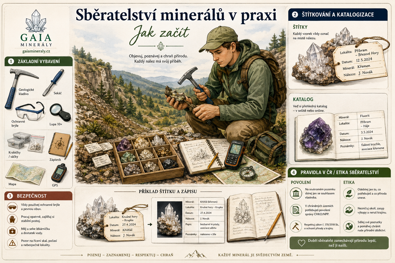 Jak začít sbírat minerály | Výbava, štítky a pravidla v ČR | Gaia minerály